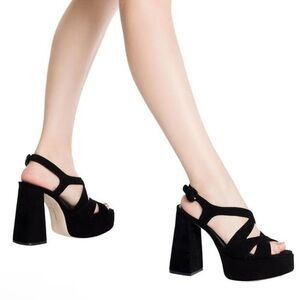 NEW Larroude Bee Platform Block Heel Strappy Leather Suede Sandal Sz 7.5